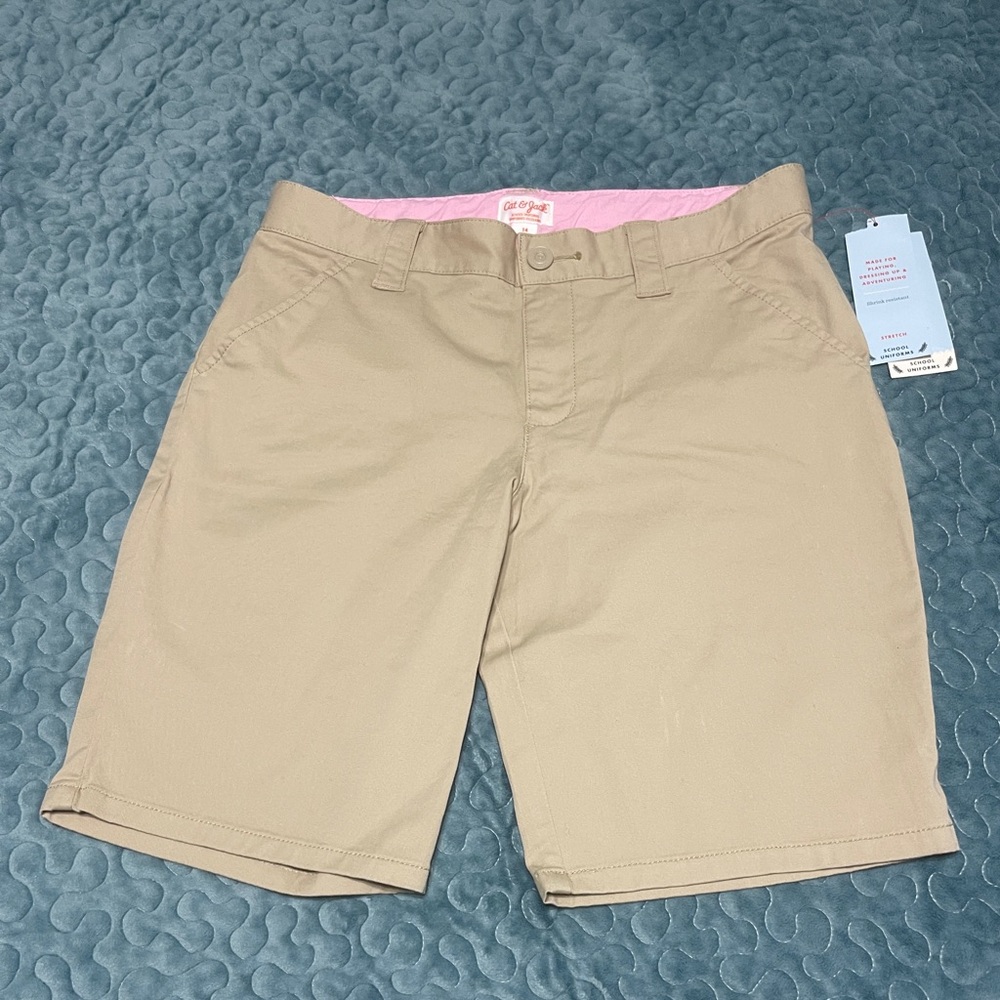NWT Cat & Jack School Uniform Girls Shorts Sz 7 Beige Adjustable Waist Stretch